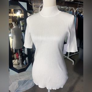 MADISONGREY NEW YORK white sweater short sleeve crewneck super stretchy long NWT